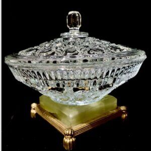 Windsor Royal Brighton Clear 7.5" Compote Candy Dish Button Cane‎ Pattern